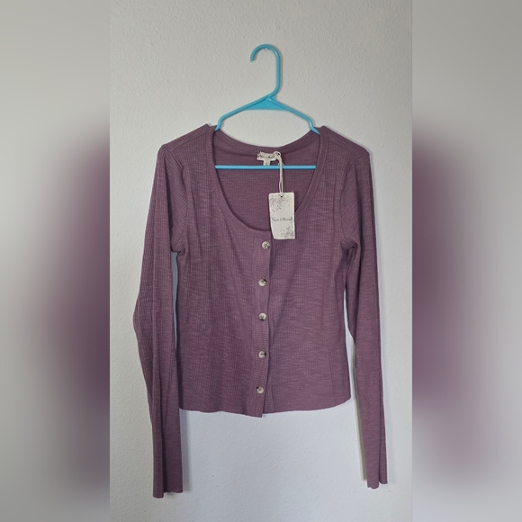 Hem & Thread Tops - Hem & Thread Purple Ribbed Button Long Sleeve Fall Casual Top New Size Large